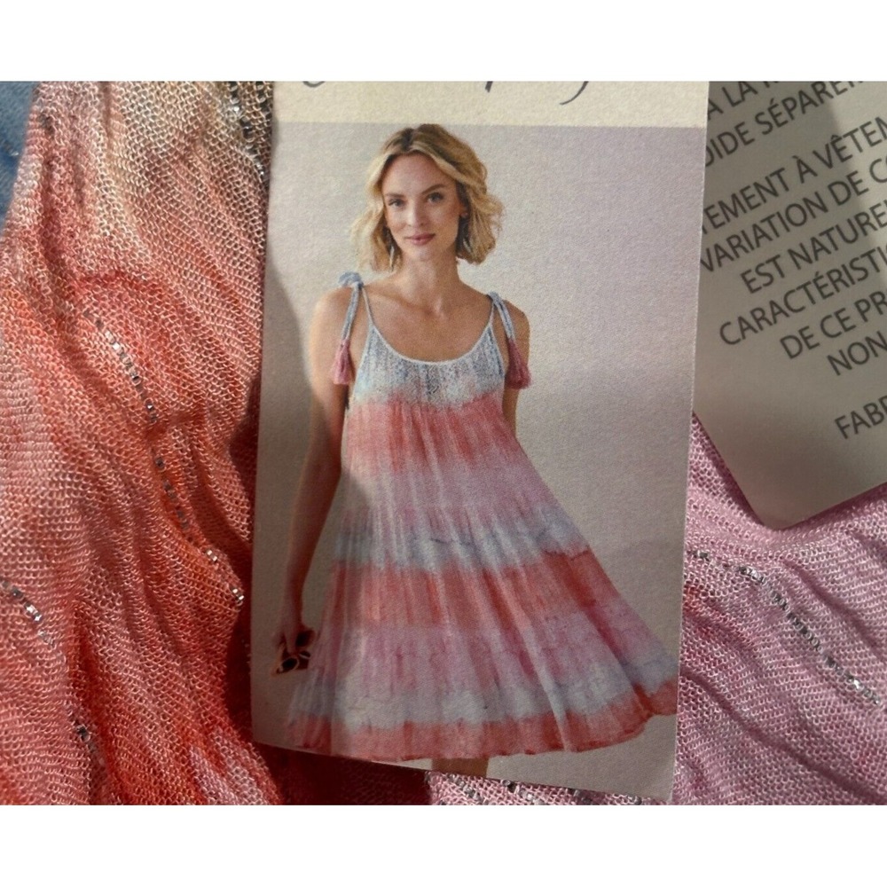 Charlie Paige Mini Dress L/XL Embroidered Pink Blue Strappy BOHO‎ Summer Light